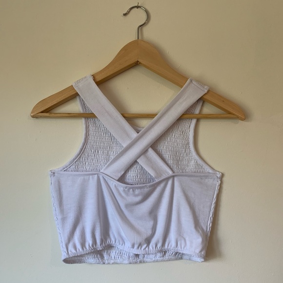 Smocked Halter Crop Tank Top with Crossed Back - Picture 2 of 2